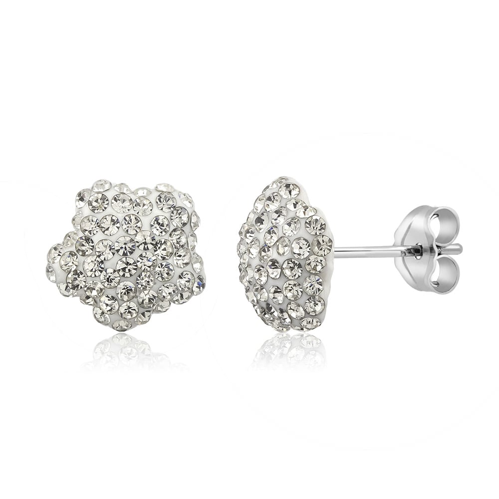 Sterling Silver 10mm Flower Jet Black Crystal Stud Earrings Image 1