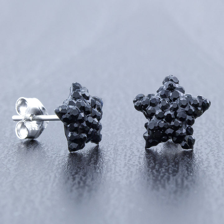 Sterling Silver 10mm Star Jet Black Crystal Stud Earrings Image 1