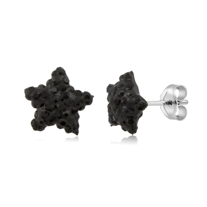 Sterling Silver 10mm Star Jet Black Crystal Stud Earrings Image 4