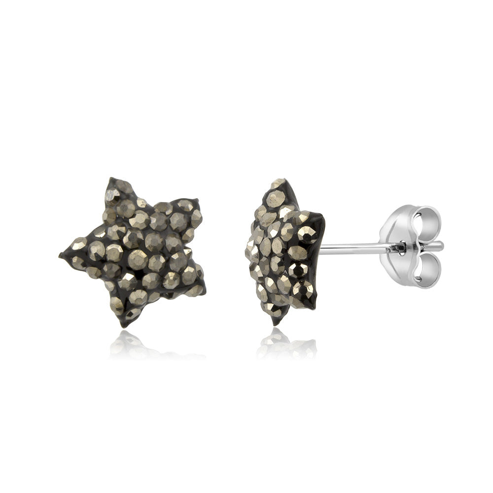 Sterling Silver 10mm Star Jet Black Crystal Stud Earrings Image 2