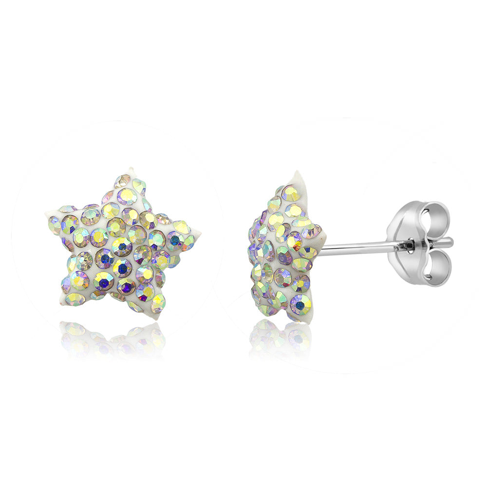 Sterling Silver 10mm Star Jet Black Crystal Stud Earrings Image 3