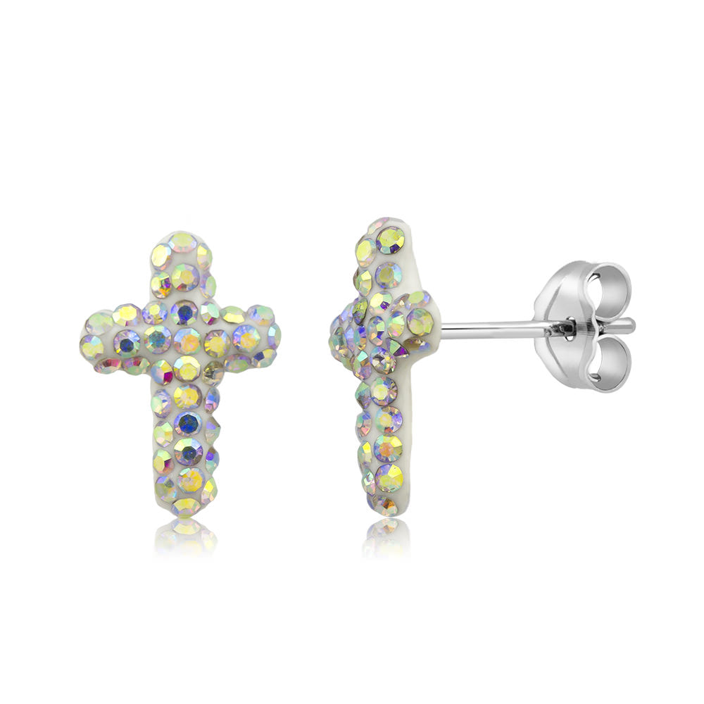 Sterling Silver 10mm Cross Jet Black Crystal Stud Earrings Image 3