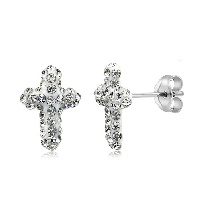 Sterling Silver 10mm Cross Jet Black Crystal Stud Earrings Image 4