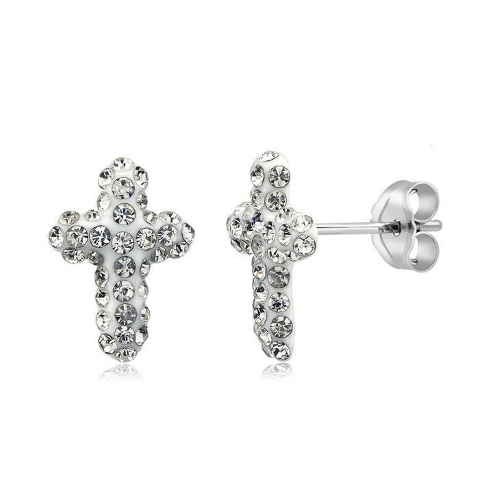 Sterling Silver 10mm Cross Jet Black Crystal Stud Earrings Image 1