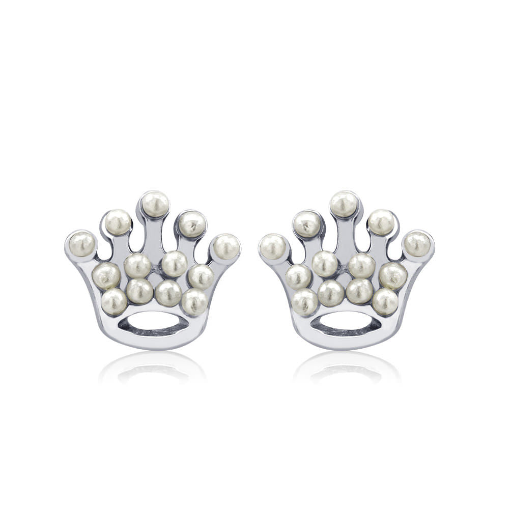 Sterling Silver Crown Freshwater Pearls Stud Earrings Image 3
