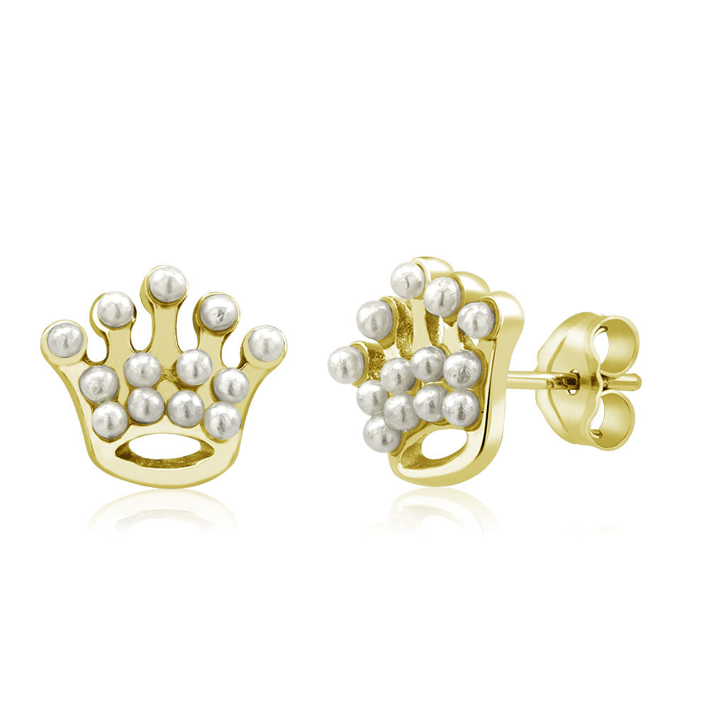 Sterling Silver Crown Freshwater Pearls Stud Earrings Image 2