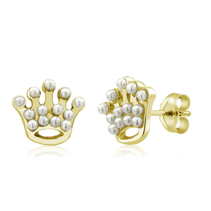 Sterling Silver Crown Freshwater Pearls Stud Earrings Image 2