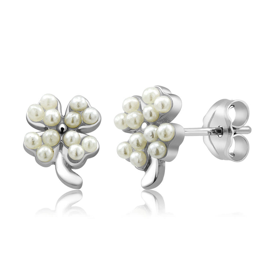 Sterling Silver Clover Freshwater Pearls Stud Earrings Image 1