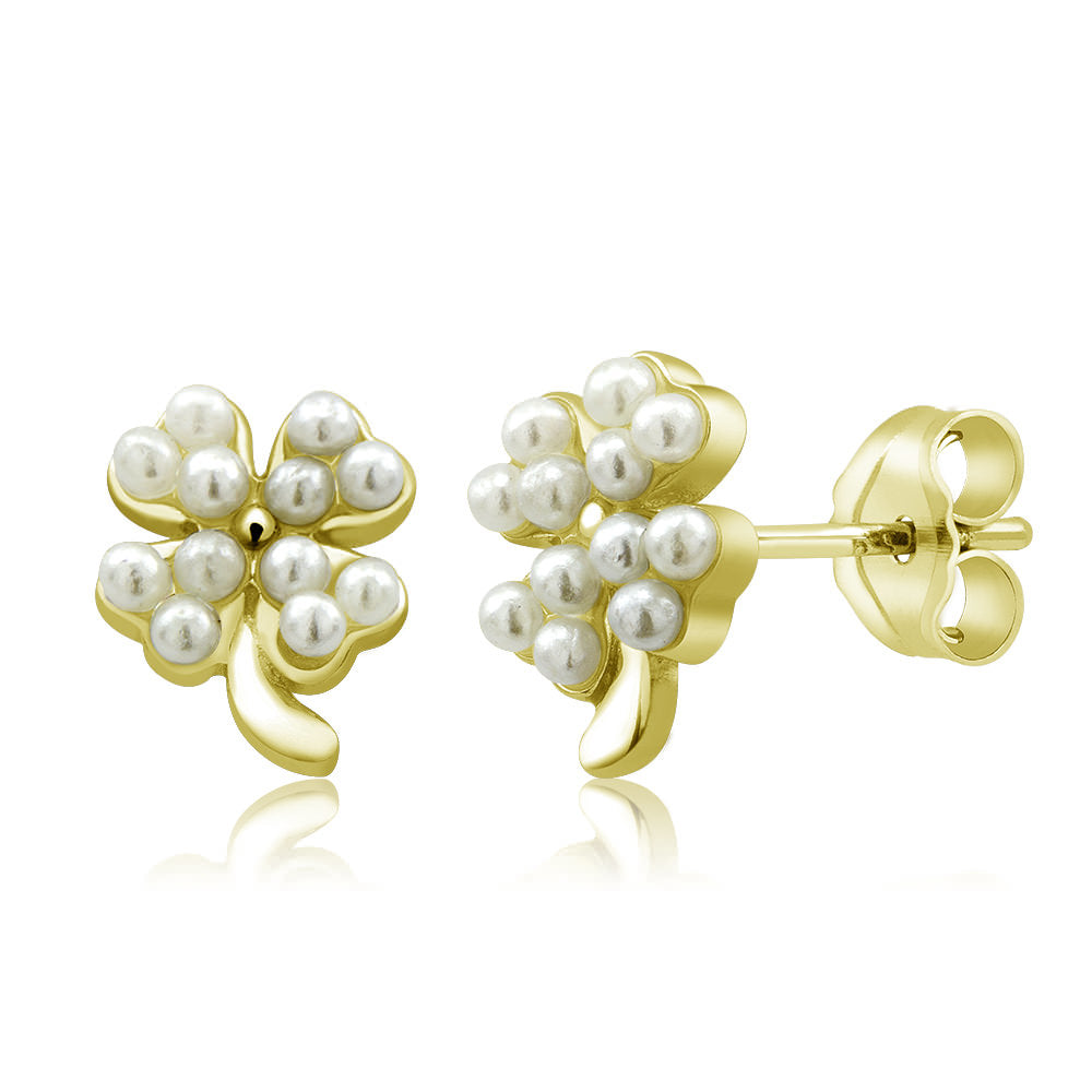 Sterling Silver Clover Freshwater Pearls Stud Earrings Image 1