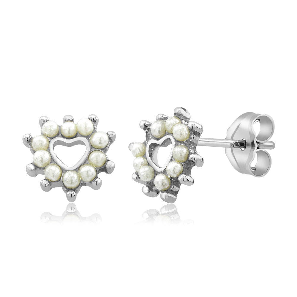 Sterling Silver Heart Freshwater Pearls Stud Earrings Image 1