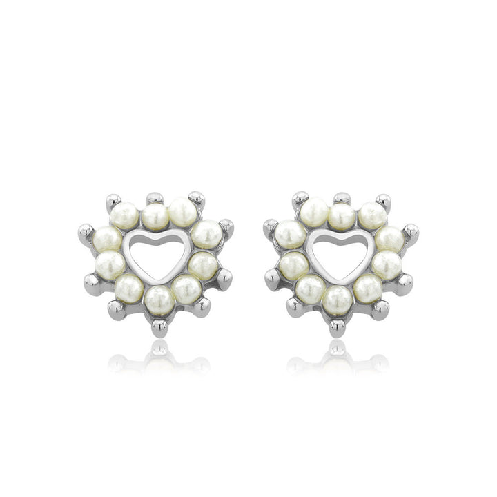 Sterling Silver Heart Freshwater Pearls Stud Earrings Image 3