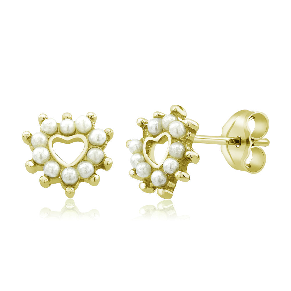 Sterling Silver Heart Freshwater Pearls Stud Earrings Image 2