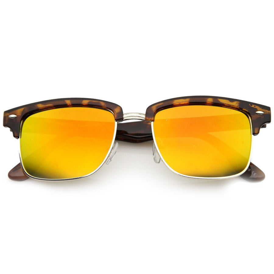 Square Semi Rimless Half Frame w / Flash Color Mirrored Lens Sunglasses 9741 Image 1