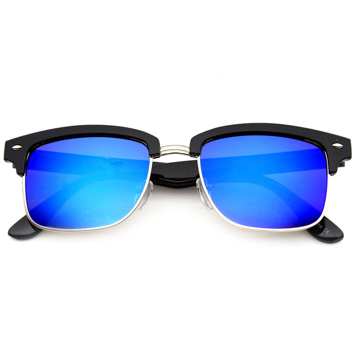 Square Semi Rimless Half Frame w / Flash Color Mirrored Lens Sunglasses 9741 Image 2