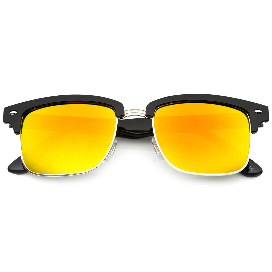 Square Semi Rimless Half Frame w / Flash Color Mirrored Lens Sunglasses 9741 Image 3