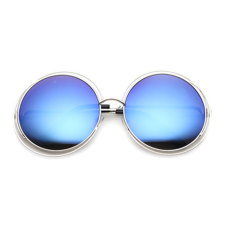 Womens Oversized Cut Out Flash Mirror Lens Fashion Round Sunglasses 9767 Image 1