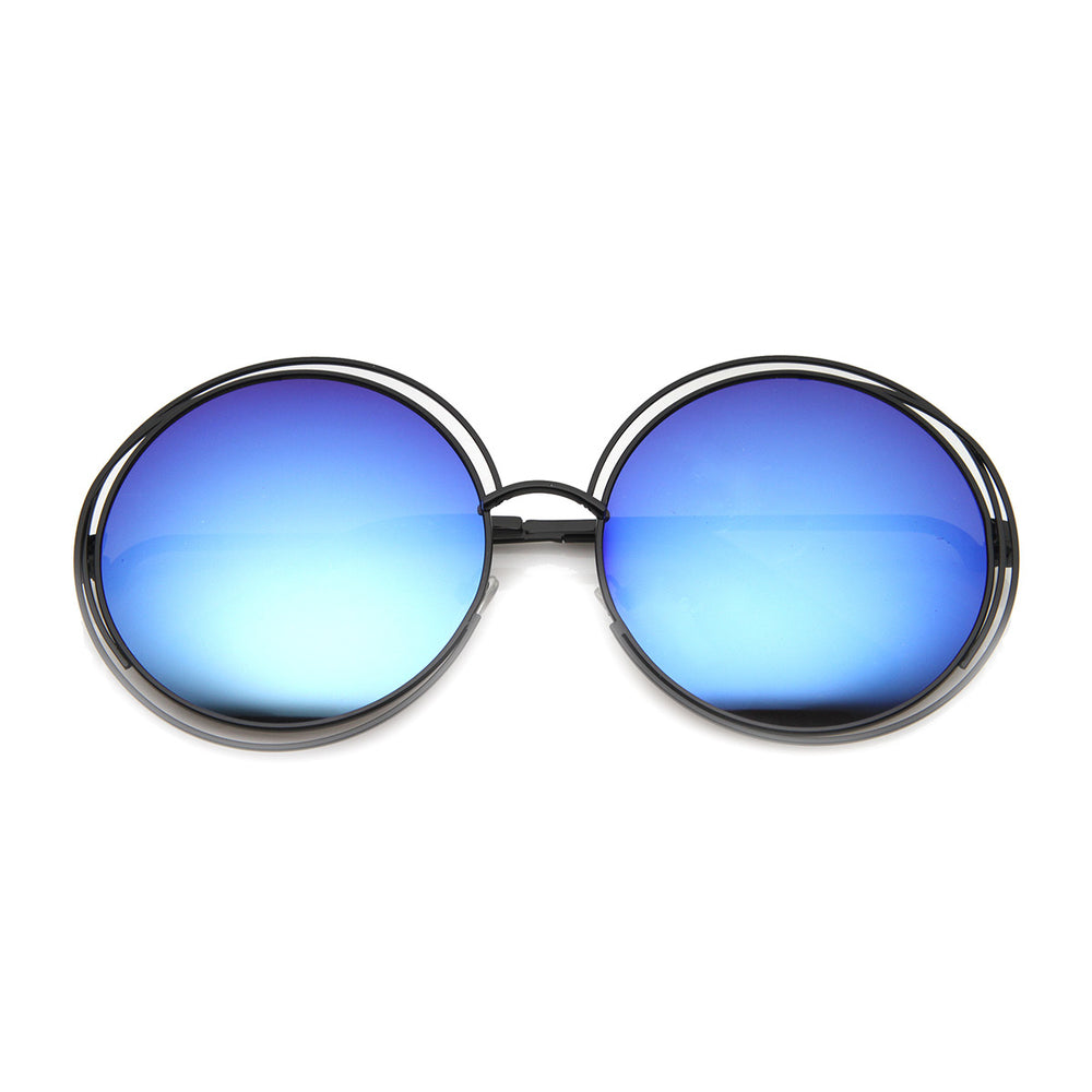 Womens Oversized Cut Out Flash Mirror Lens Fashion Round Sunglasses 9767 Image 2