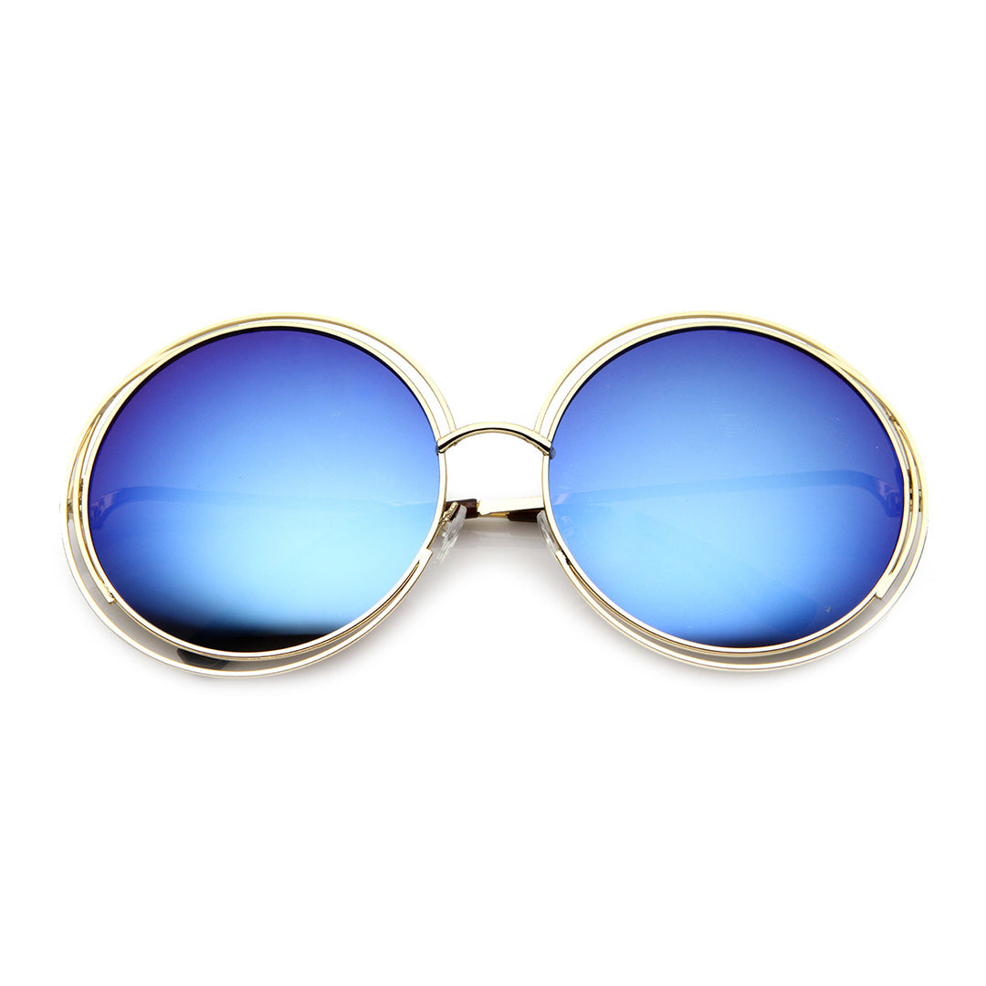 Womens Oversized Cut Out Flash Mirror Lens Fashion Round Sunglasses 9767 Image 3