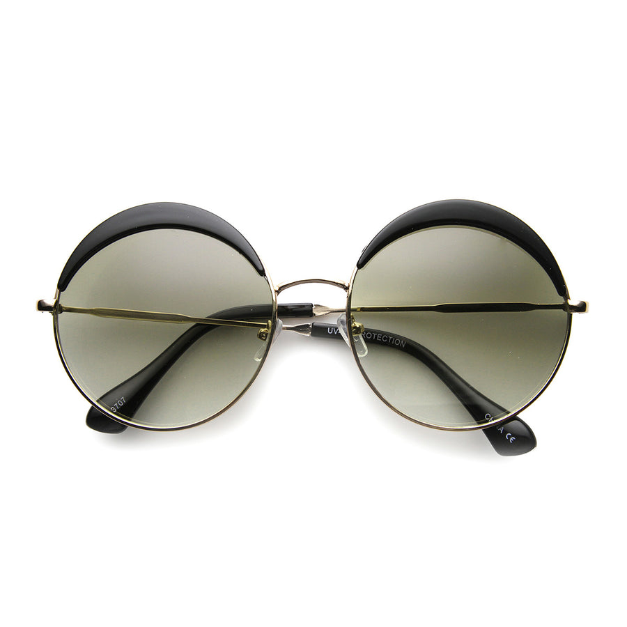 Womens Oversized Full Metal Frame Eyelid Half Brow Super Round Sunglasses 9789 Image 1