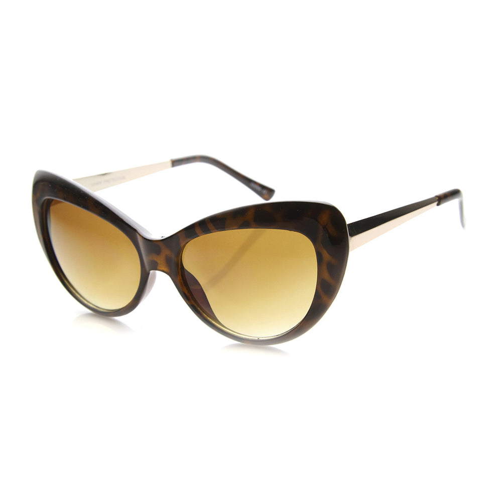 Womens Oversized Mod Fashion Metal Temple Oval Cat Eye Sunglasses 9796 Image 2