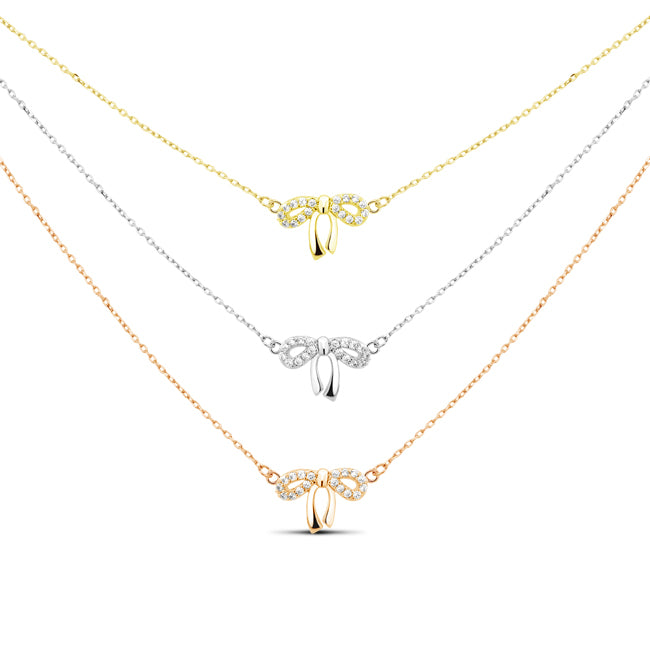 Sterling Silver Tri-Color3-Strand CZ Bow Necklace Image 1