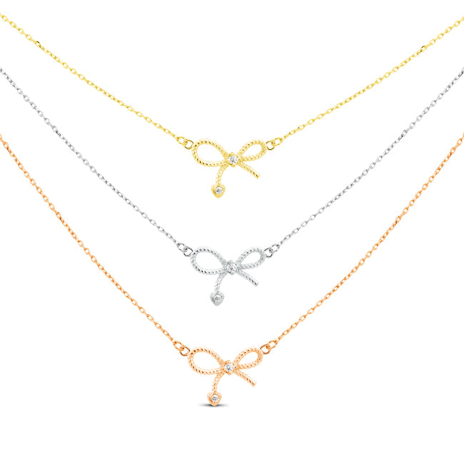 Sterling Silver Tri-Color 3-Strand CZ Bow Necklace Image 1