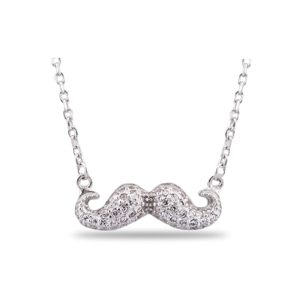 Sterling Silver CZ Mustache Necklace Image 1