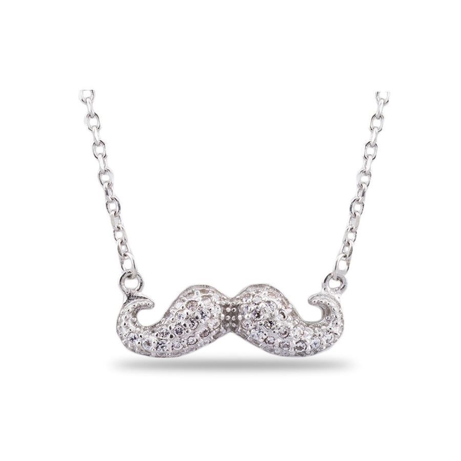 Sterling Silver CZ Mustache Necklace Image 1