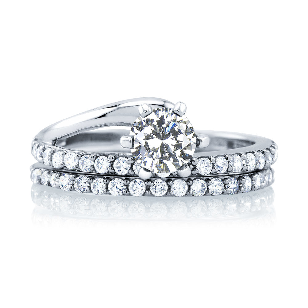 Sterling Silver CZ Double Row Engagement Ring Set Image 2