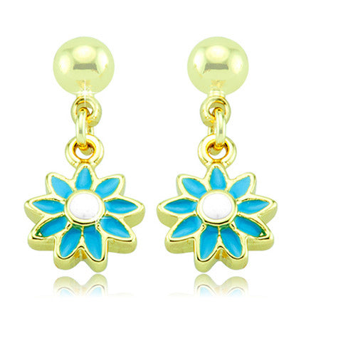 Gold Plated Enamel Flower Drop Earrings Image 1