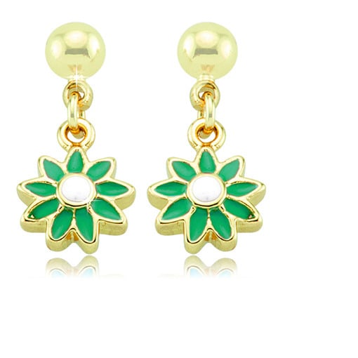 Gold Plated Enamel Flower Drop Earrings Image 2