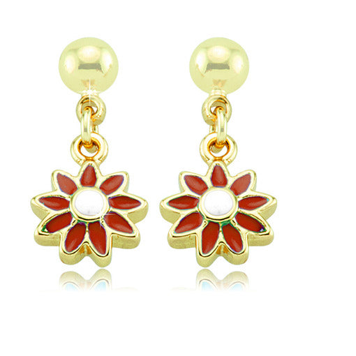 Gold Plated Enamel Flower Drop Earrings Image 3