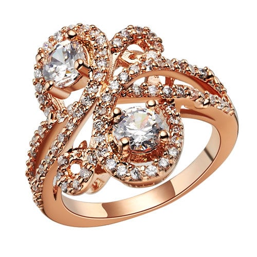 Rose Gold Plated Swirled Setting Ring with Vibrant Faux Diamond Stones Image 1