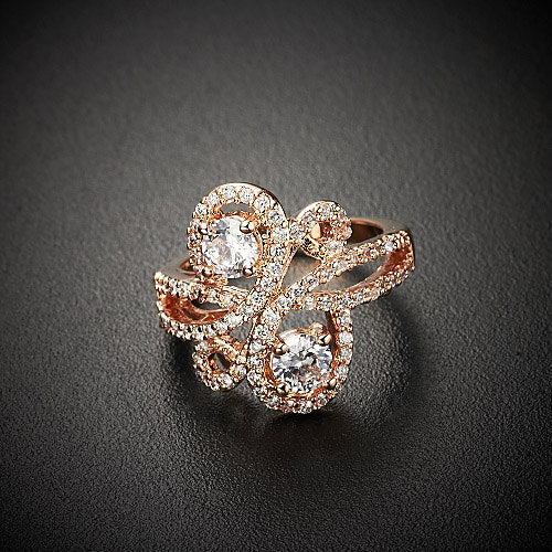 Rose Gold Plated Swirled Setting Ring with Vibrant Faux Diamond Stones Image 2