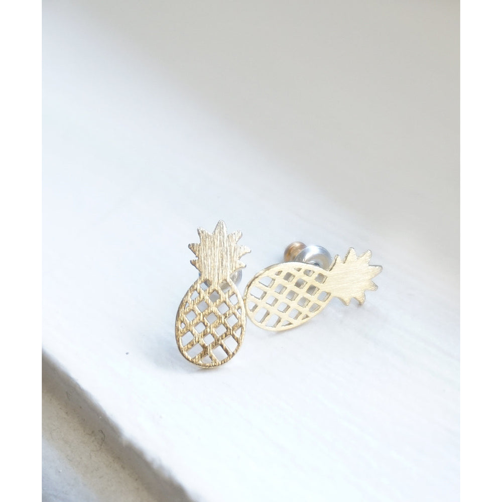 Cute Little Pineapple Stud Cut Out Earrings Simple Fun Fruit Minimal Hipster Earrings Image 2