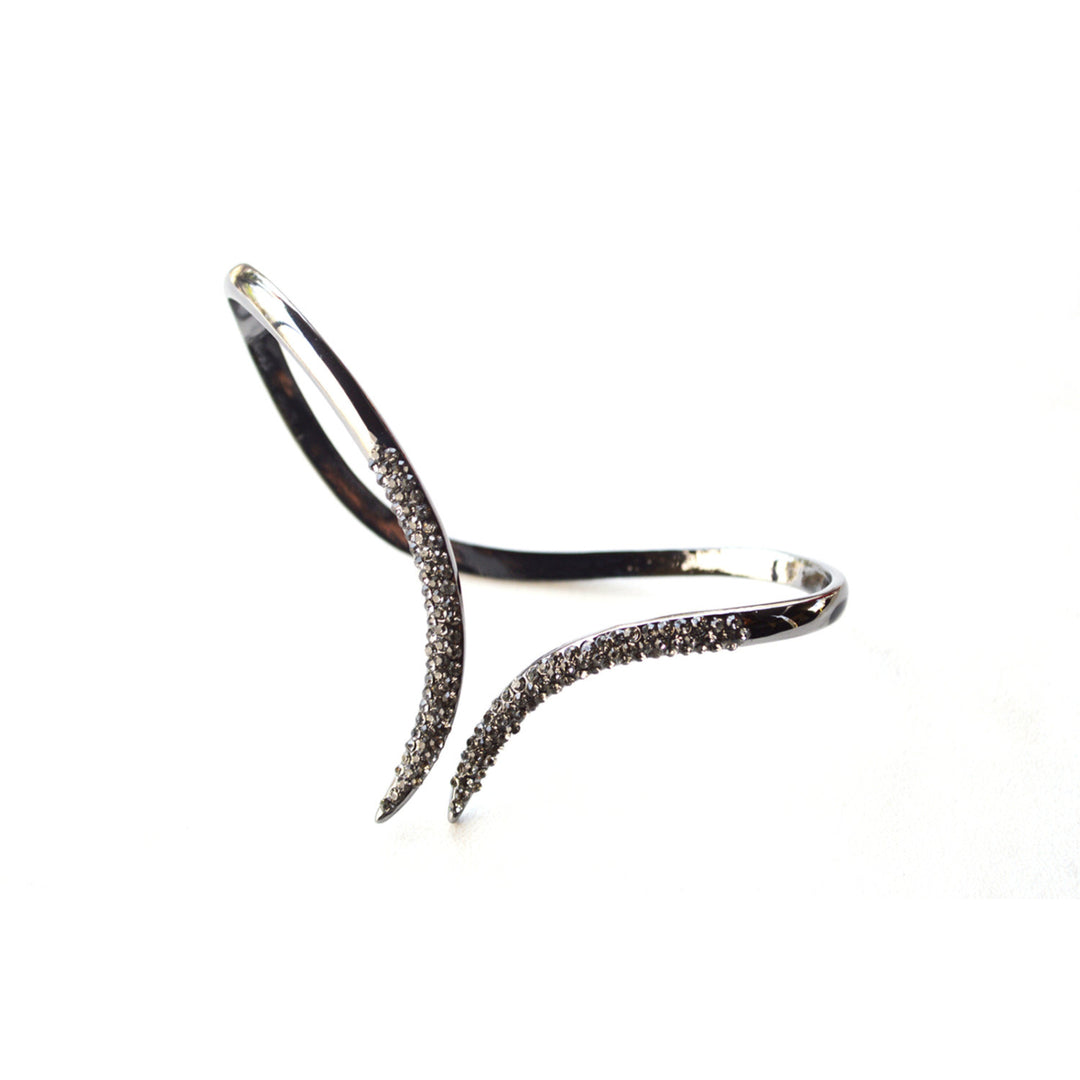 Tail of Two Metals Crystal Update Palm Cuff Bracelet Handlet Black Gold Silver Clear Image 1