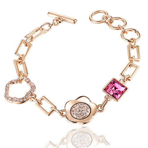 Rose Gold Or Silver Tone Finish Charm Bracelet With White And Baby Blue/Rosie Pink Zirconia Crystals Toggle Style Image 2