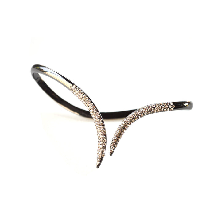 Tail of Two Metals Crystal Update Palm Cuff Bracelet Handlet Black Gold Silver Clear Image 4