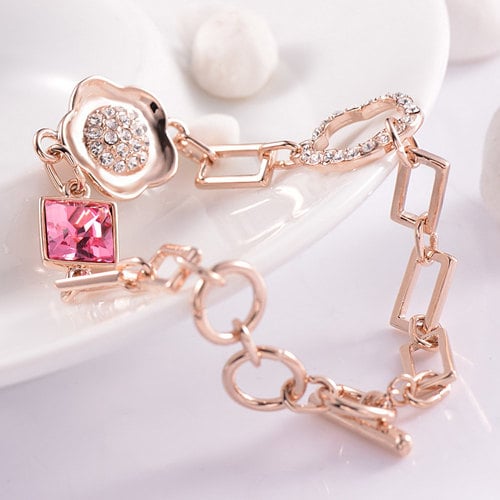 Rose Gold Or Silver Tone Finish Charm Bracelet With White And Baby Blue/Rosie Pink Zirconia Crystals Toggle Style Image 4