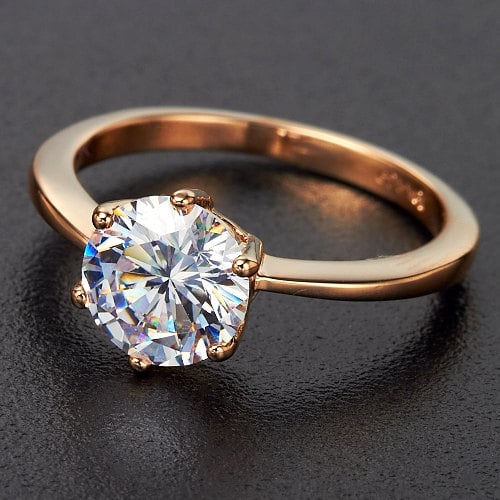 Womens Round Cut Zircon Crystal Solitaire Engagement / Promise Ring Image 2