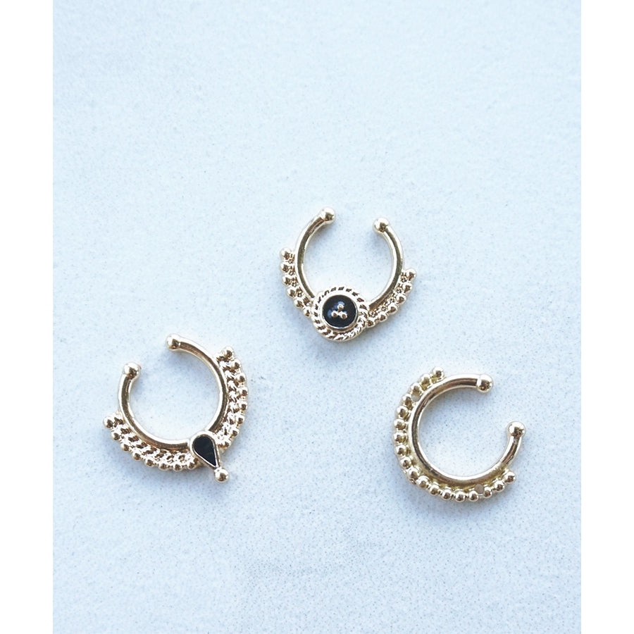 Black and Gold Bubbles Tribal Faux Septum Clip On Fake Nose Ring SET OF 3 Image 1