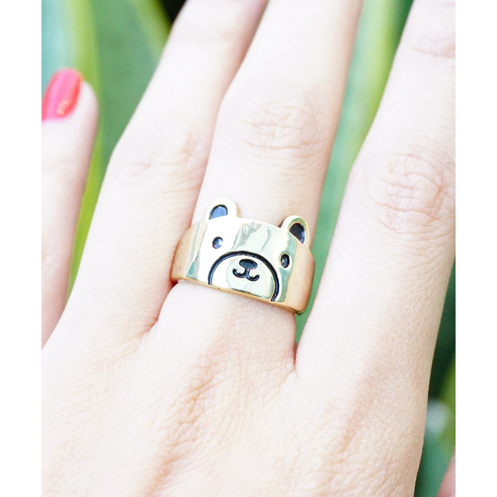 Cute Little Gold Tone Bear Animal Ring Image 2