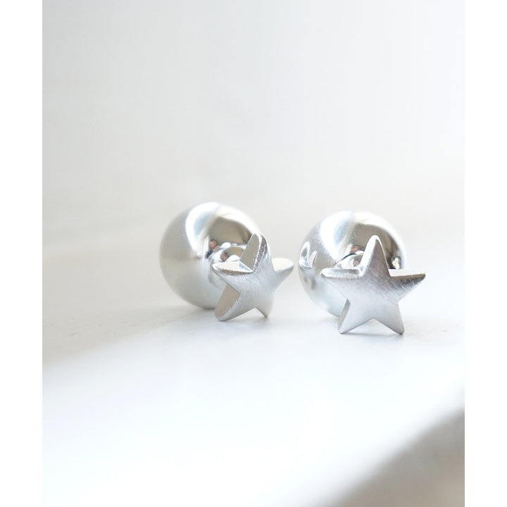 Gold or Silver Star and Ball Double Sided Stud Earrings Back to School Gift Idea Image 1