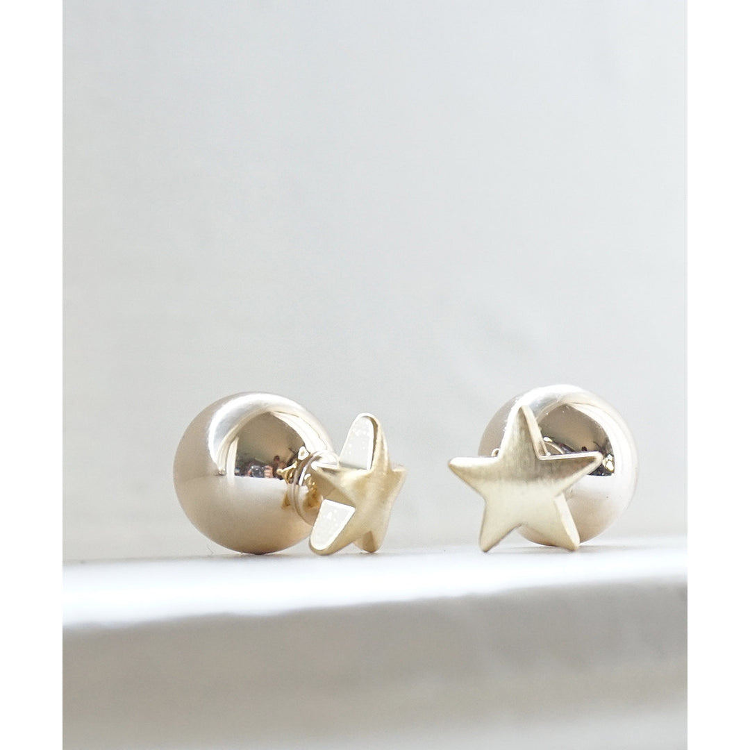 Gold or Silver Star and Ball Double Sided Stud Earrings Back to School Gift Idea Image 3