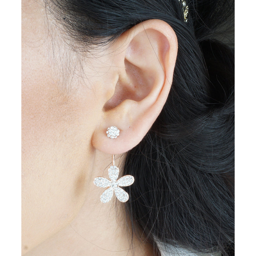 Daisy Peekaboo Flower Stud Earrings With Zirconia Crystals Image 1