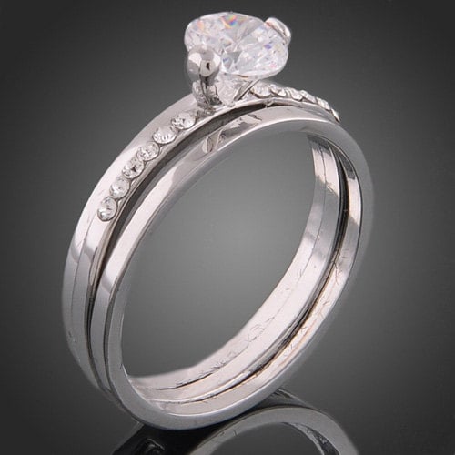 Classic Solitaire Round Engagement Style Fashion Ring With Pave Setting And Matching Removable Band Image 1