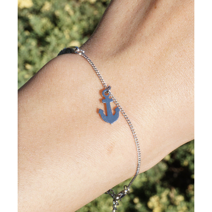 Dainty Silver Tone Anchor My Heart Pave Crystals Layering Thin Fashion Bracelet Mothers Day Gift Idea Image 2