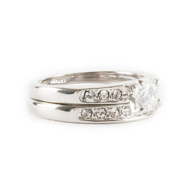 Wedding Band And Ring With Round Cut Crystal And Silver Finish Engagement Or Promise Rings Image 3