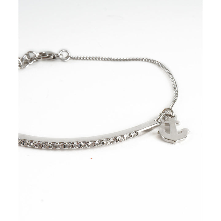 Dainty Silver Tone Anchor My Heart Pave Crystals Layering Thin Fashion Bracelet Mothers Day Gift Idea Image 3
