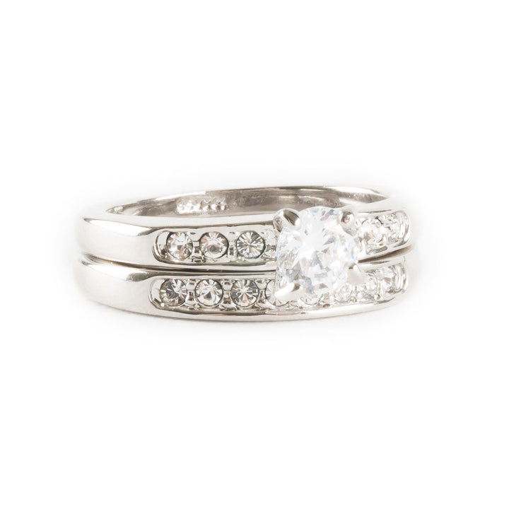 Wedding Band And Ring With Round Cut Crystal And Silver Finish Engagement Or Promise Rings Image 4